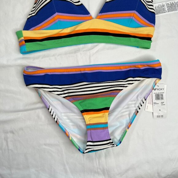 Roxy Womens Color Jam Striped Tank Top & Hipster Bikini Beach Swim Set XL - Picture 4 of 11